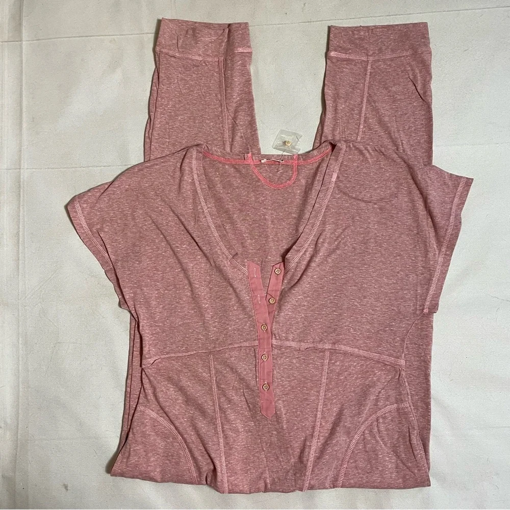 NWT New Free People Pillow Talk Henley Pink Romper Size S